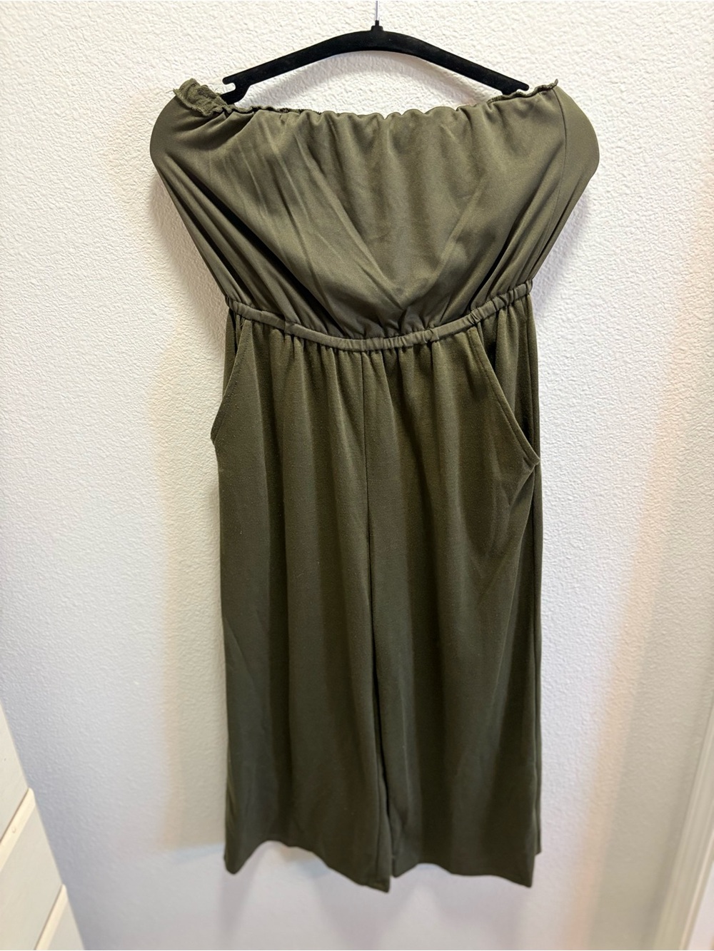 BeBop Olive Green Strapless Straight-Leg Jumpsuit